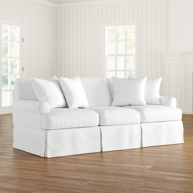 Pike 85" Rolled Arm Slipcovered Sofa with Reversible Cushions, White