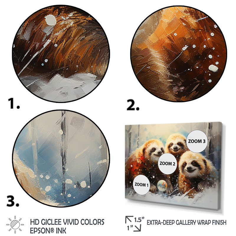 Hiver paresseux brun - art paresseux, Cadre de coin argenté fermé, H 30 po x l 40 po x P 1,5 po
