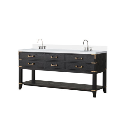 Double Bath Vanity with White Quartz Top and Faucet Set