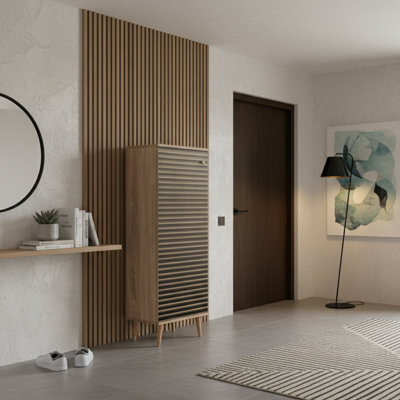 Grande armoire de rangement Mid-Century pour chaussures avec porte à lattes