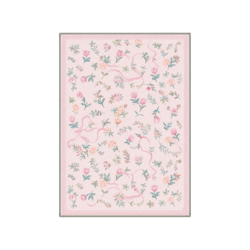Pink Tulip Ribbon Area Rug 5 X 7 Ft for Bedroom, Light Pink