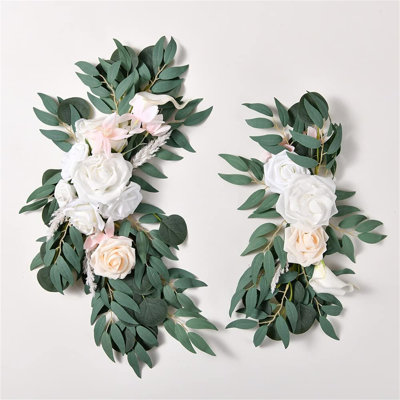 Ensemble de décoration florale en soie blanche rustique 2 pièces 19,68 pouces - Arche de mariage et décoration murale pour les événements et les cadeaux
