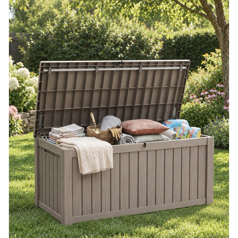 Boîte de rangement extérieure 150 gallons, boîtes de rangement imperméables et verrouillables pour outils de jardin, Gris