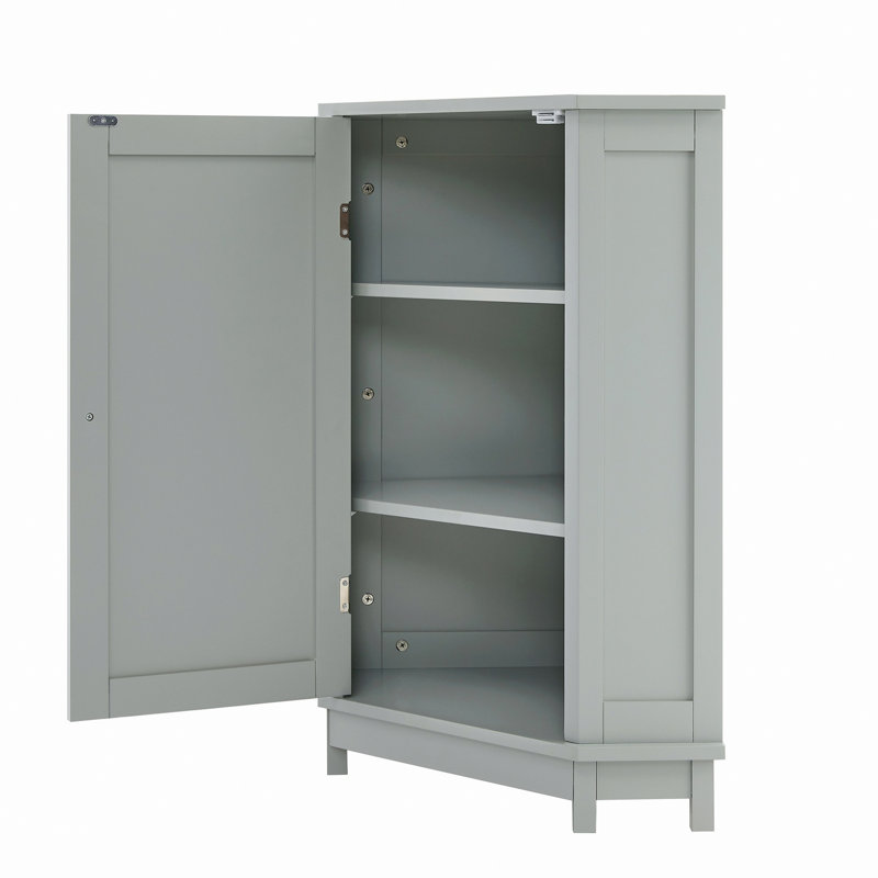 Armoire de salle de bain, armoire de rangement de coin triangulaire avec tablette réglable, Gris