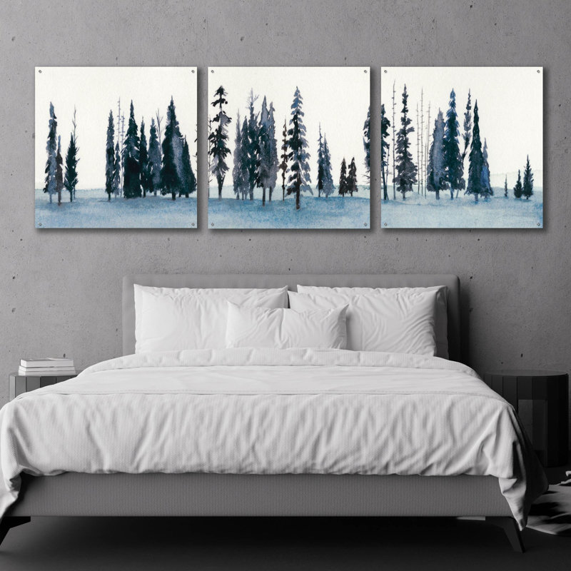 «Sapphire Grove II» par Grace Popp, ensemble de 3 verres muraux en acrylique Epic Art, H 36 po x l 108 po