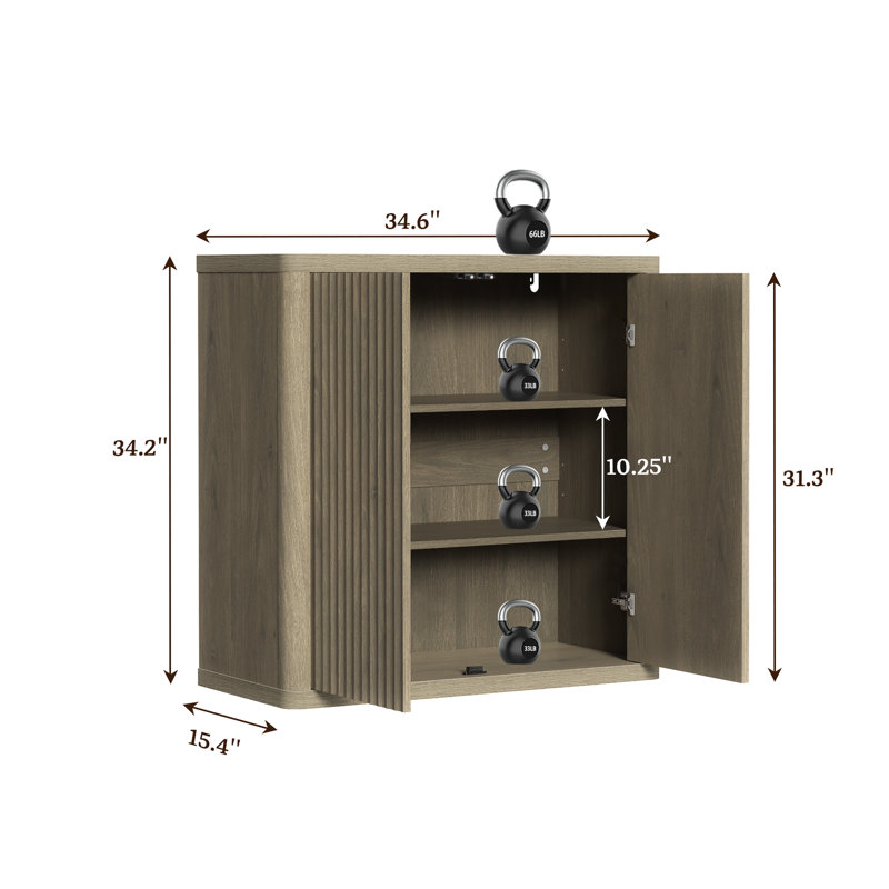 Buffet 2 portes avec tablettes réglables l 34,6 po Cesiro, Aulne gris, 1 pièce