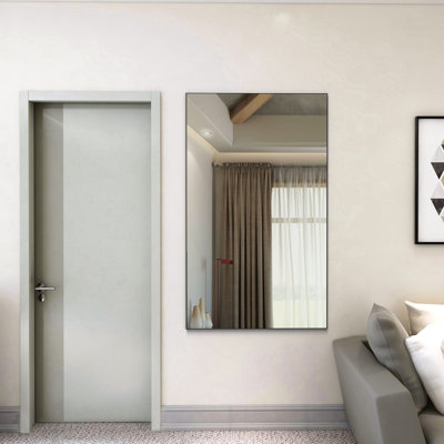 Miroir de salon moderne de 60 po x 36 po avec cadre en aluminium noir - Preuve, méthode d'installation simple, convient pour les chambres à coucher et les salles de bain Rectangle surdimensionné - Preuve Facile à installer