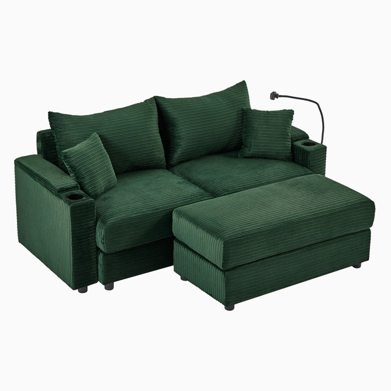 Canapé modulaire 72,8 po, Velours côtelé vert