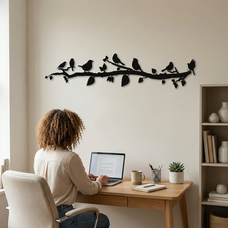 Birds on Branch Metal Wall Art, Nature-Inspired Metal Wall Decor, Rustic Bird Silhouette Wall Hanging, Large Metal Tree Branch Art for Indoor & Outdoor