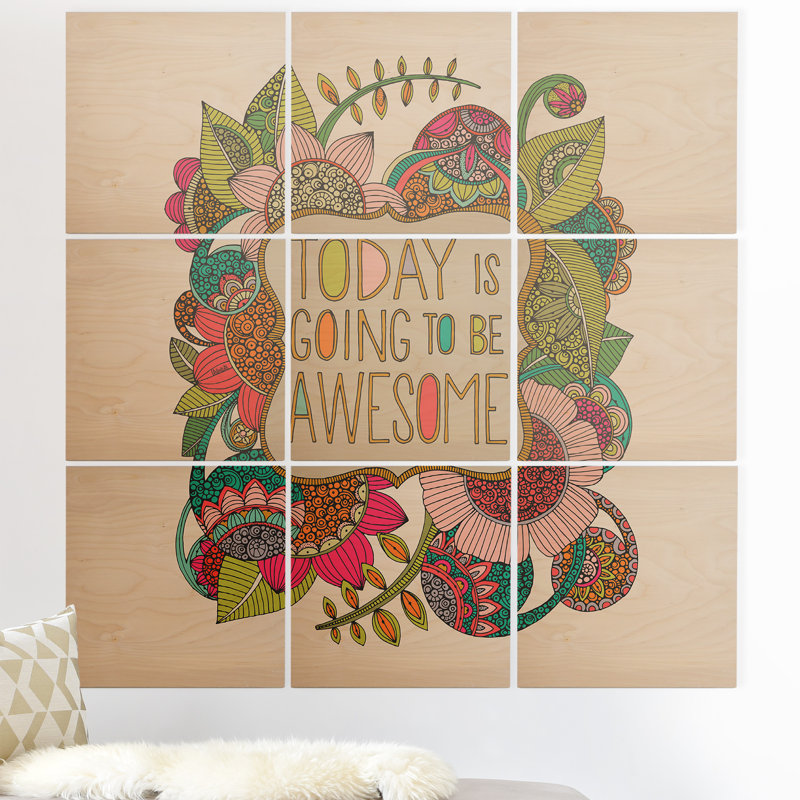 "Today is gonna be awesome", reproduction d’art textuel sur bois, H 36 po x l 36 po x P 0,5 po
