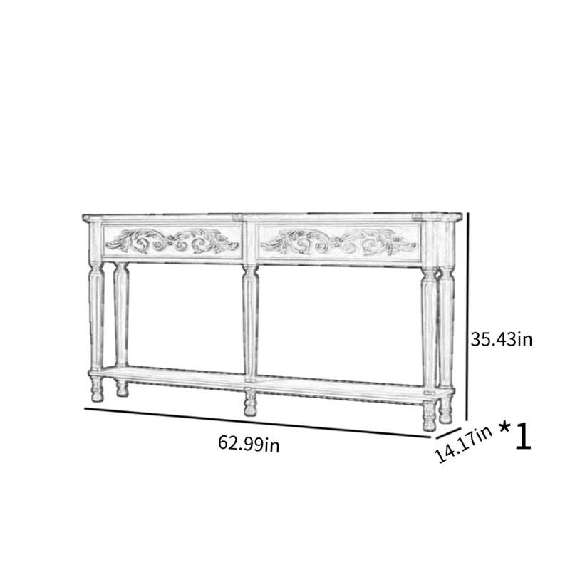 Armoire d'appoint longue sculptée à la main, H 35,43 po x l 62,99 po x P 14,17 po