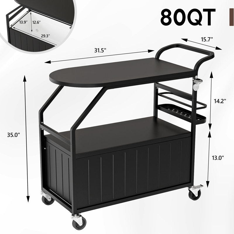 Winado 80 Qt. Black Patio Rolling Cooler Cart With Table, Black