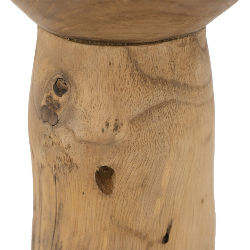 Decorative Candle Holder With Tree Stump Base, 8 Inch Brown Teak Wood