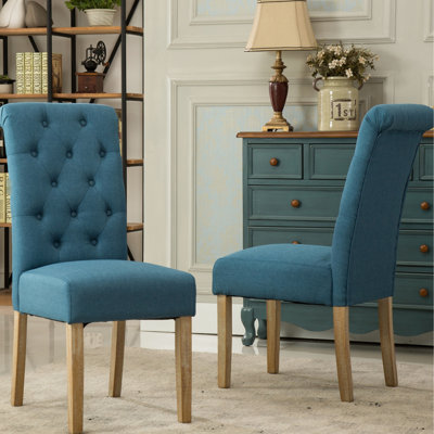 Chaise de salle à manger en bois massif de 2, bleu - élégant et 2 chaises, pieds