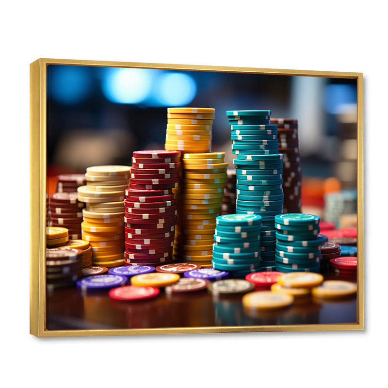«Casino Royale Poker Chips I», reproduction sur toile, Cadre flottant doré, H 12 po x l 20 po x P 1 po