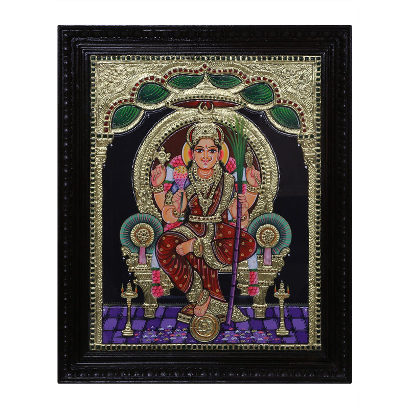 Tanjore, peinture de la déesse Bhuvneshwari Devi | Couleurs traditionnelles avec or 24 carats | Avec cadre