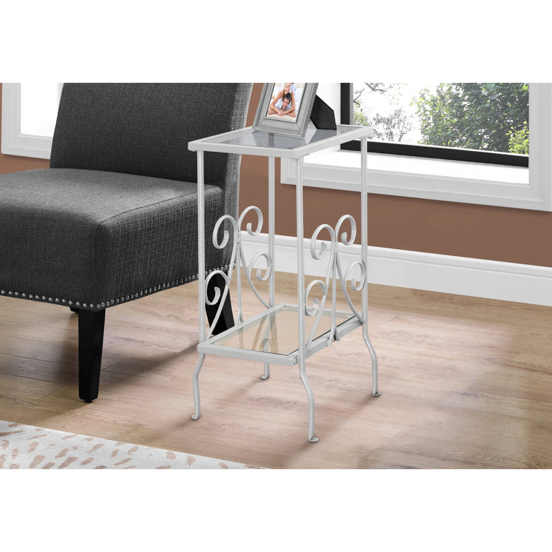 Table d'appoint en verre trempé dans une teinte de métal gris - Accessoire de salon de chambre à coucher