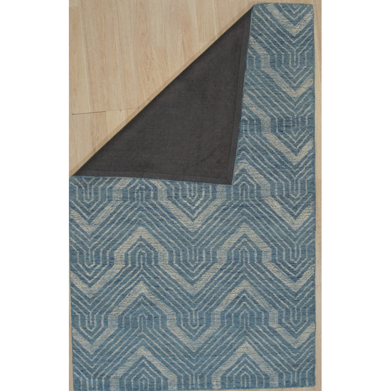 Hand Tufted Wool Geometric Area Rug in Blue, 5' x 8'