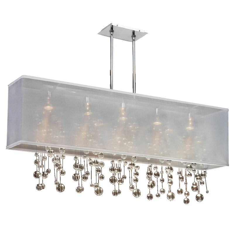 Luminaire suspendu linéaire à 5 lumières pour îlot de cuisine avec détails en cristal Salerna, Blanc
