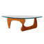 Table basse abstraite à plateau triangulaire de qualité supérieure de 51 po de style Mid-Century avec base en bois massif-1836814885