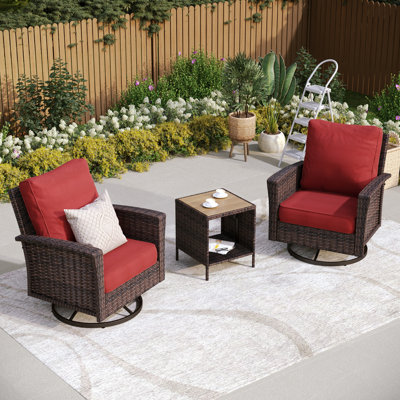 Swivel Wicker Outdoor Lounge Chair With Side Table