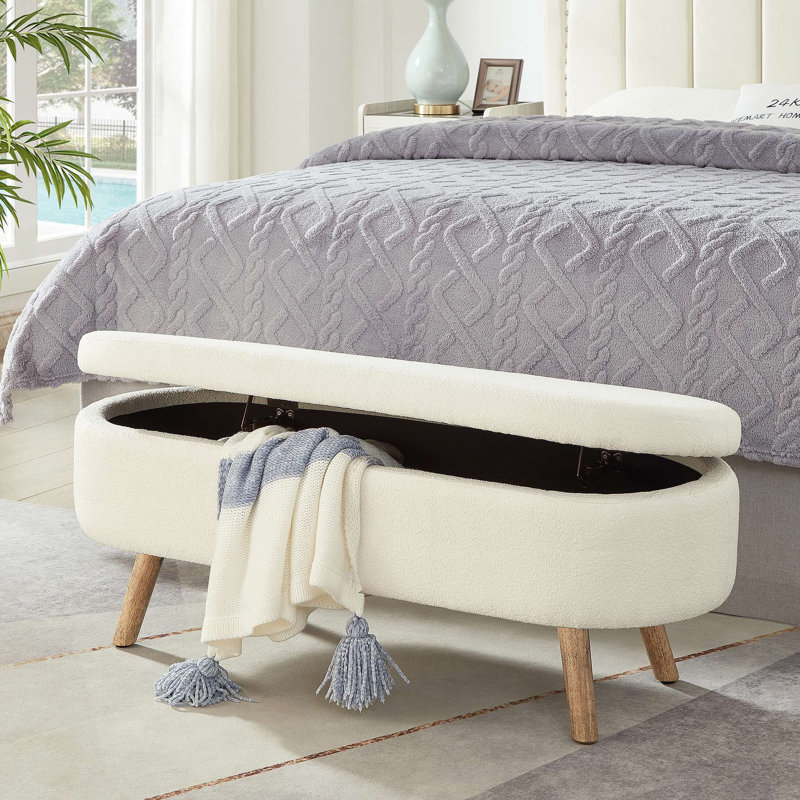 Banc de rangement avec repose-pieds ovale Luxury, Ivoire ivoire
