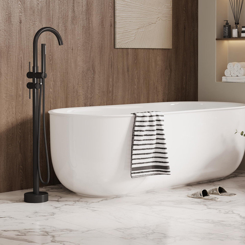 Robinet de baignoire autoportant à fixation au sol, robinet de salle de bain haut débit avec douchette et bec pivotant