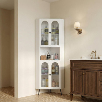 73'' Bathroom Metal Storage Corner Cabinet With Doors And Adjustable Shelves
