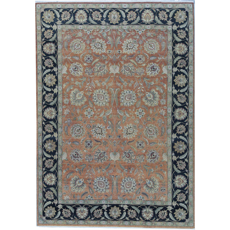 Tapis rouille et noir noué à la main de haute qualité