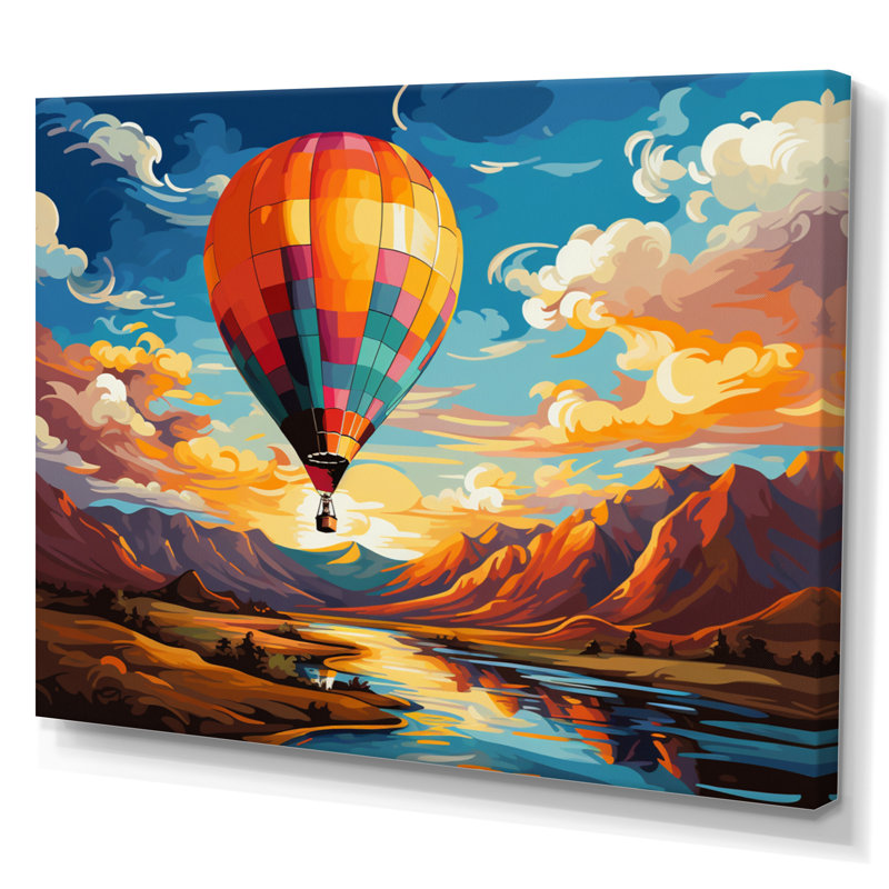 «Orange Hot Air Ballon», impression sur toile encadrée, H 12 po x l 20 po x P 1 po, Toile tendue