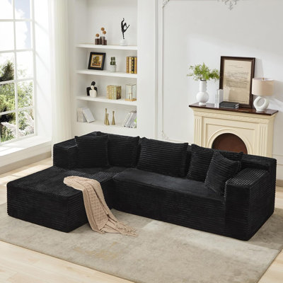 Canapé modulaire modulaire, en L, revêtu de tissu noir, d'une longueur de 106 po, canapé-lit surdimensionné et siège profond, salon moderne