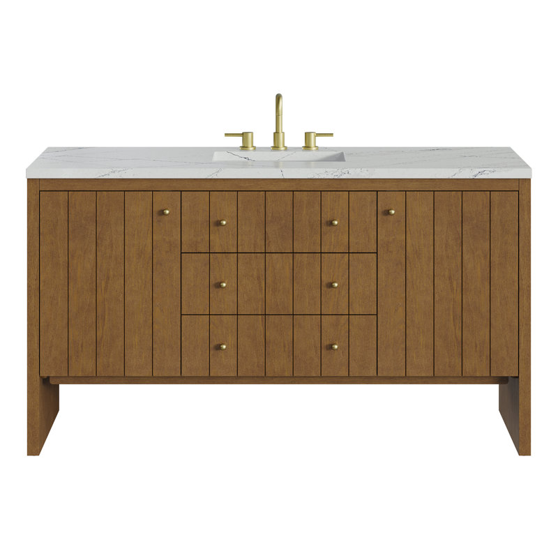 Hudson 60"W Single Vanity W/ Freepower Wireless Charger, Ethereal Noctis, Honey Oak