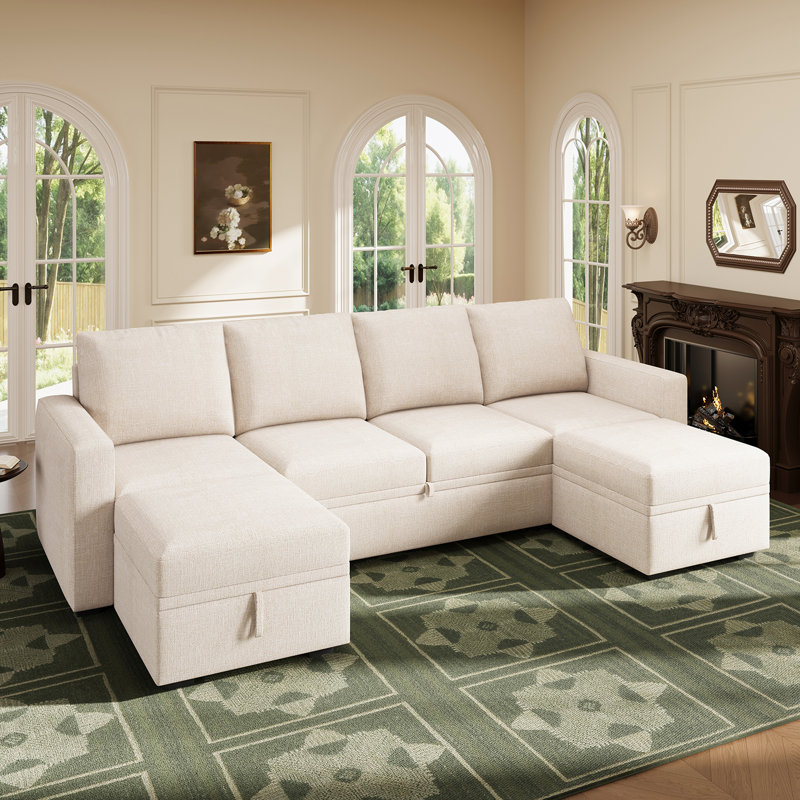 Canapé-lit modulaire en U Lynmouth, Beige Polyester