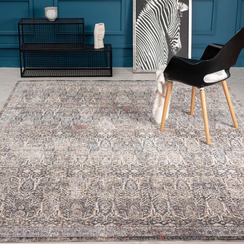 8 Area Rug in Charcoal/Beige, Rectangle 7'6" x 9'6"
