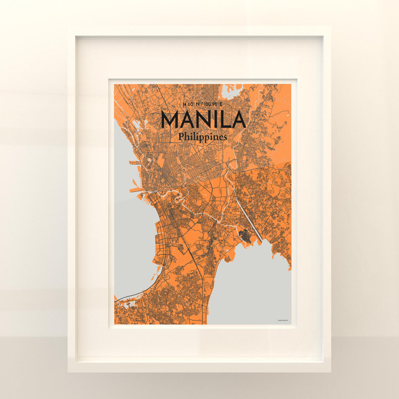 Manila City Map In Orange - No Frame Print, 20cm H x 16cm W x 0.05cm D