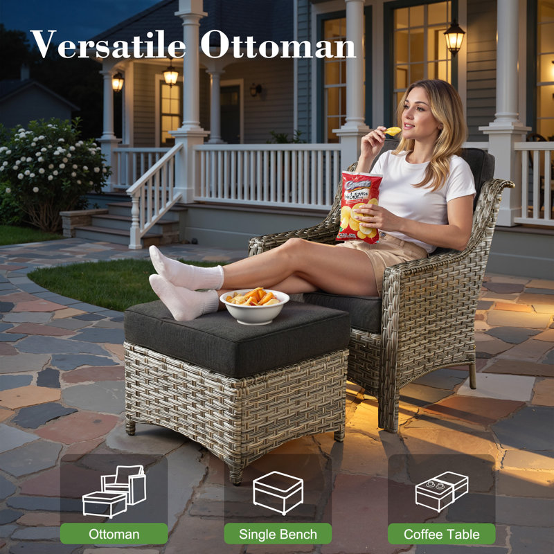 7 - Person Wicker Outdoor Conversation Set, Patio Sofa & Swivel Chair Set with Cushions, Black