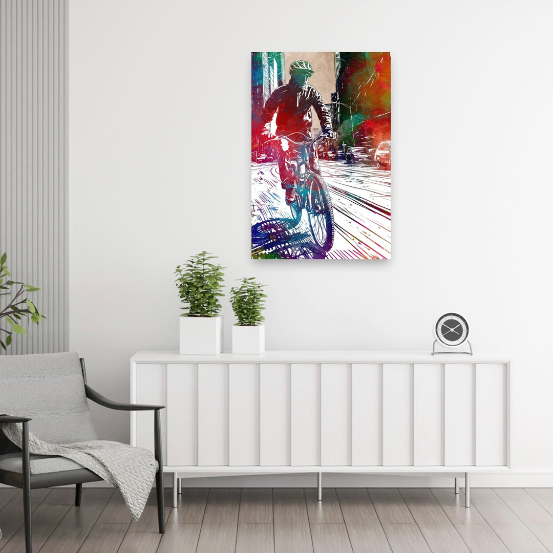 Dynamic City Cyclist Abstract Contemporary Architecture City Wall Art Print