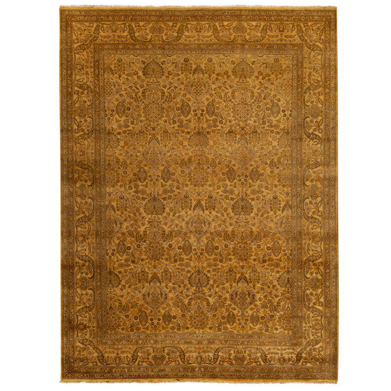 Hand Knotted Wool Area Rug in Gold