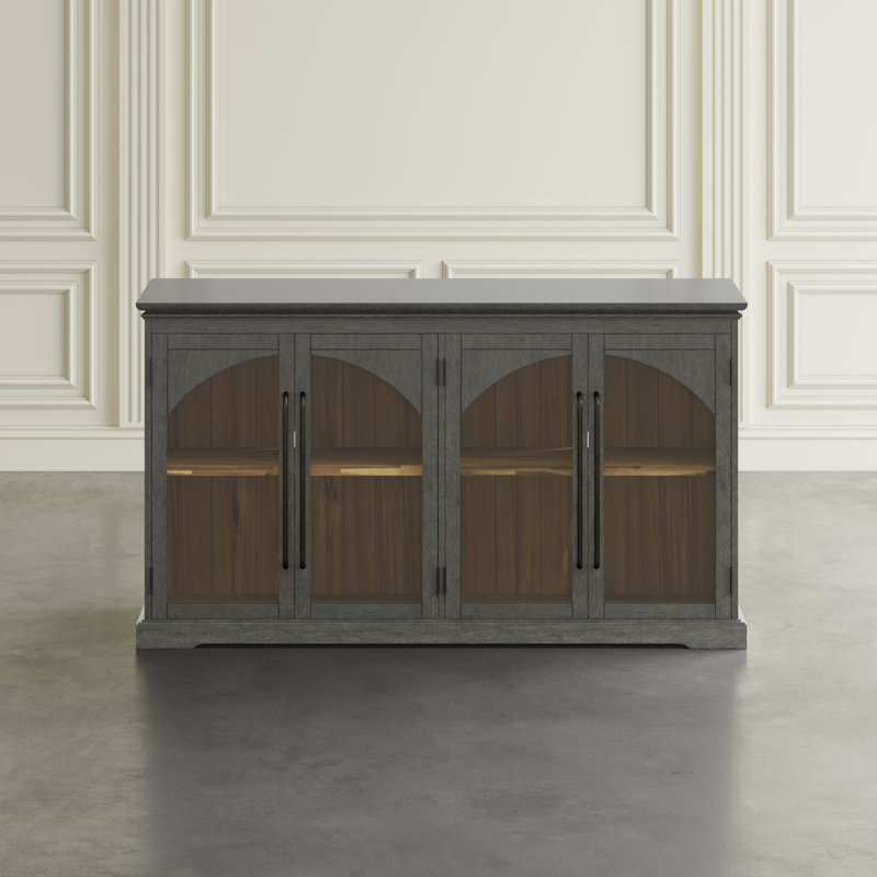 Sherree 65" Gothic Arch Transitional Sideboard Storage Cabinet with Glass Doors, Gray