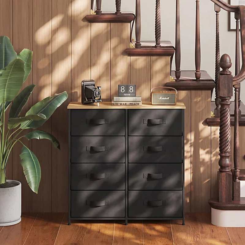 Chest of Drawers Bedroom, Small and Narrow Drawers with 4 Fabric Drawers, Wooden Top, Sturdy Steel Frame, Suitable for Bedroom