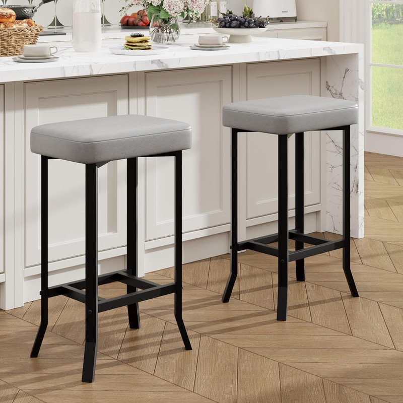 Ensemble de 2 tabourets de bar 24,6 po - Similicuir, pieds irréguliers, tabourets de comptoir compacts pour petits espaces, 2