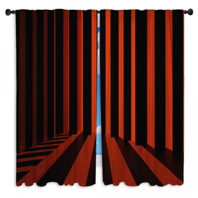 Red Black Vertical Stripes Window Curtains Striped Sheer & Room Darkening - 2 Panels