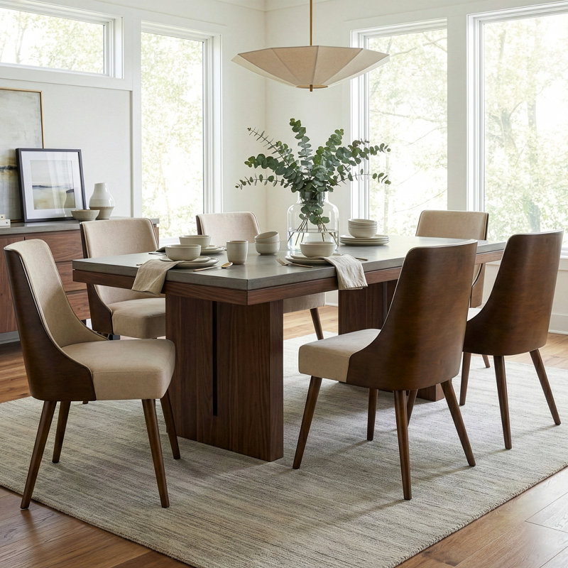 Dancy 19.09'' H Upholstered Side Chair, Walnut Frame/Beige Seat