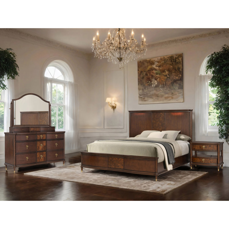 Ensemble de chambre à coucher 4 pièces Penelope (1 lit + 1 table de chevet + 1 Dreser + 1 miroir), Très grand