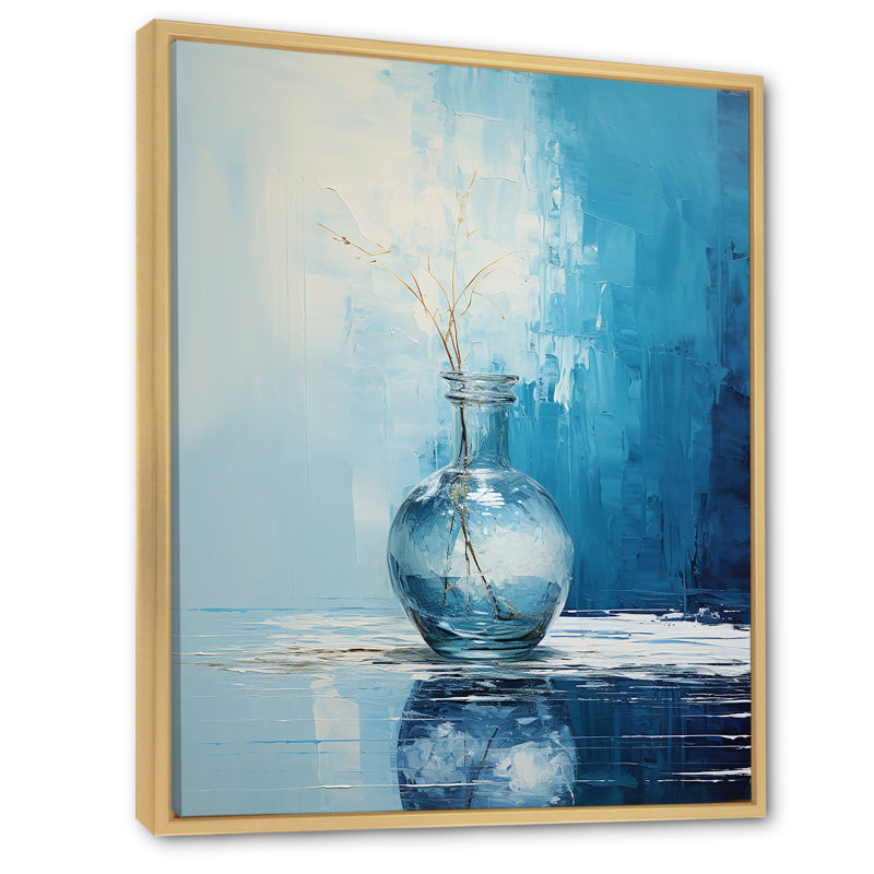 Vase de poterie bleu et blanc Boho, H 40 po x l 30 po x P 1,5 po, Cadre flottant brun
