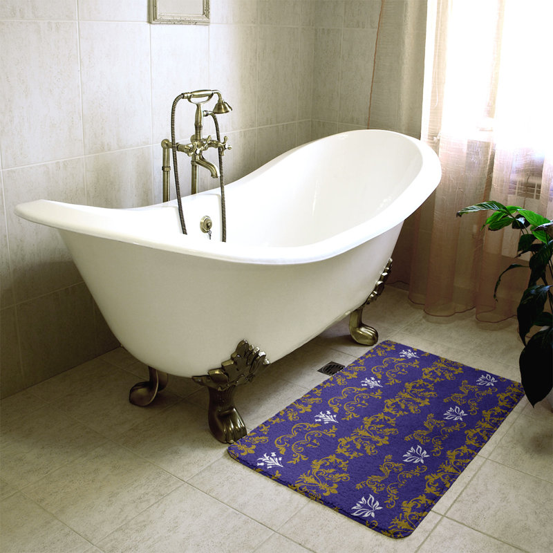 Tapis pour salle de bain Baltimore, l 21 po x L 34 po, Or métallique / mauve / blanc