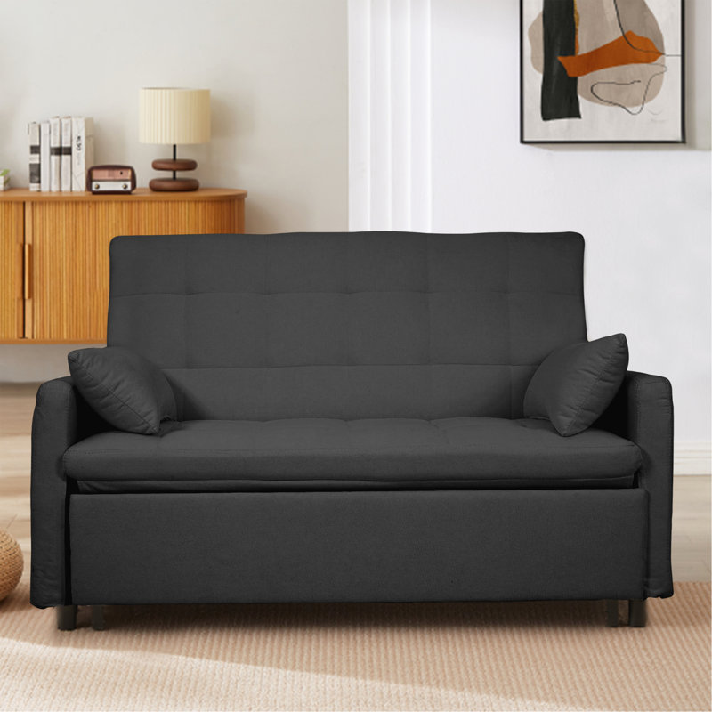 Ensemble de canapé-lit en tissu de 61 po pour grand salon / chambre à coucher, structure en fer renforcé, poches de rangement des deux côtés, dossier réglable.