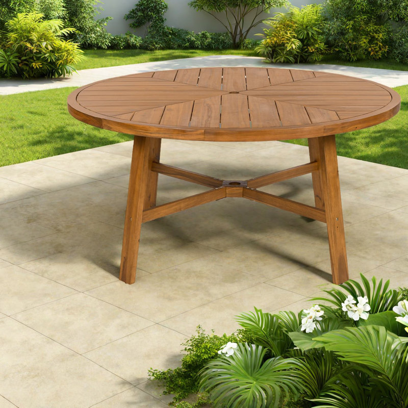 Tables de patio spacieuses en bois d'acacia rustique moderne de 60 pouces pour les repas en famille