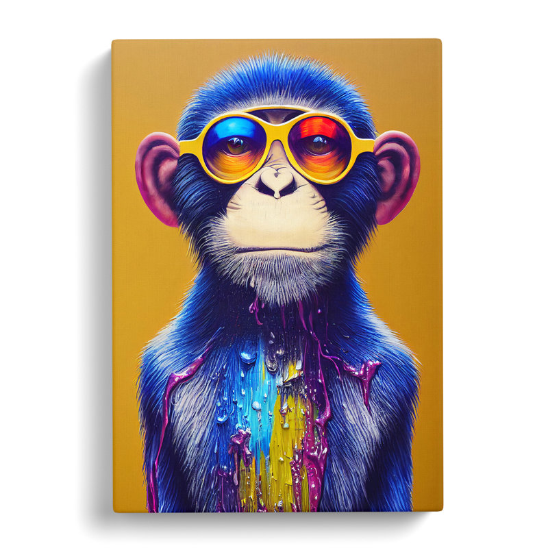 Paint Drip Monkey No.4 - Wrapped Canvas, 50cm H x 35cm W x 3cm D