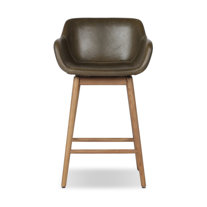 Tabouret pivotant en cuir Bahari, Tabouret de comptoir (siège d'une hauteur de 26,5, Mousse Dulane / cuir véritable